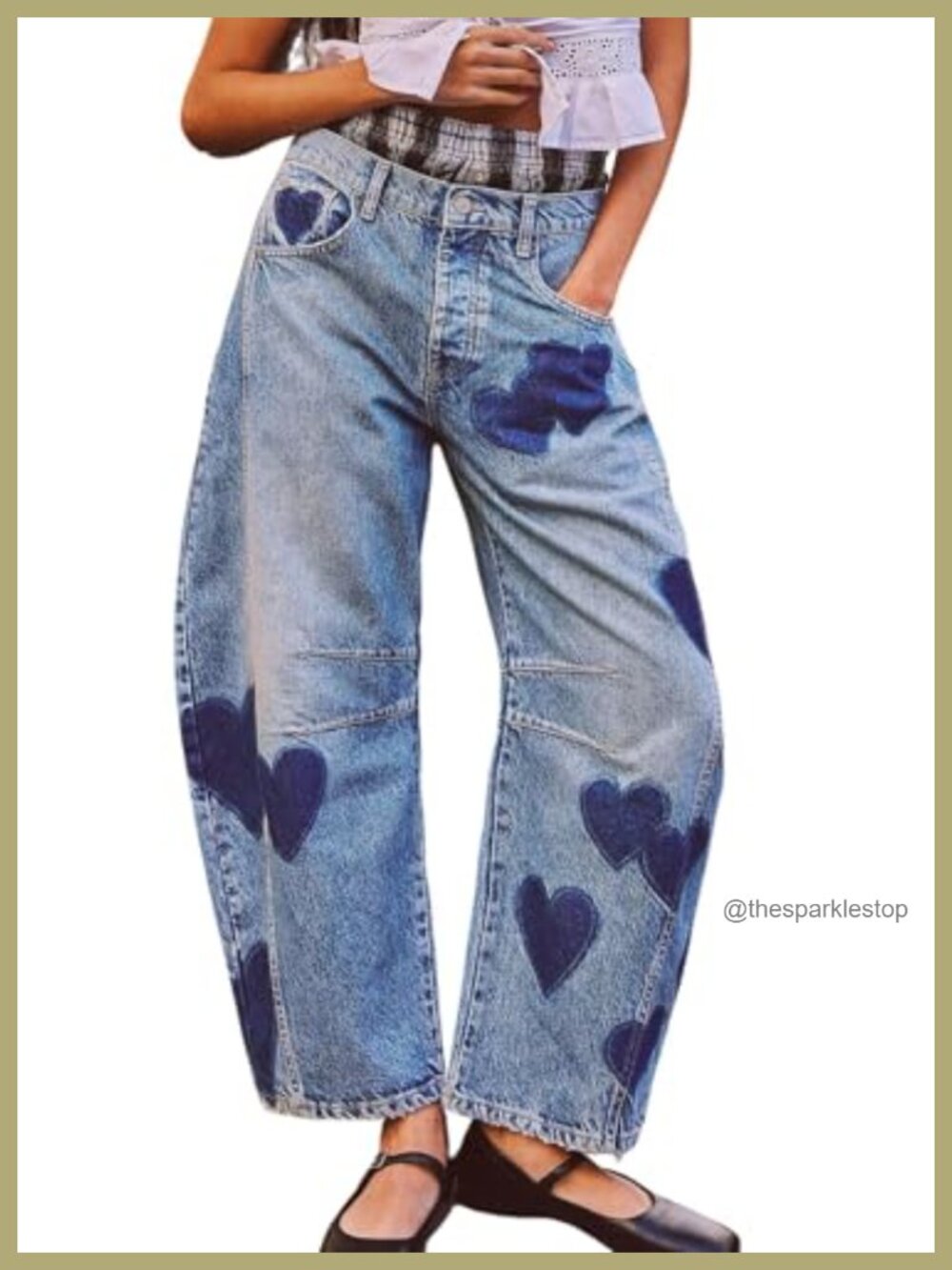 Women Baggy Mid Rise Barrel Jeans Wide Leg Floral Printed Denim Pants Boyfriend